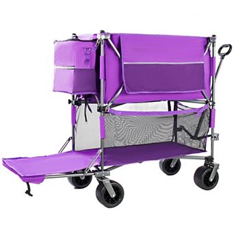 Trikiousd 55" Double-Decker Folding Wagon 560LBS Heavy Duty Utility Cart