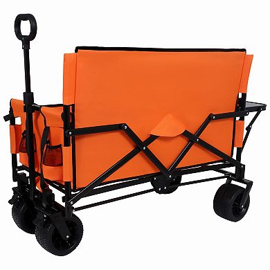 Trikiousd 3-in-1 Folding Wagon Cart with Bench Seat and Rear-Mounted Folding Tabletop