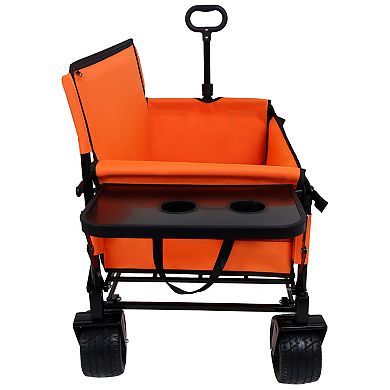 Trikiousd 3-in-1 Folding Wagon Cart with Bench Seat and Rear-Mounted Folding Tabletop