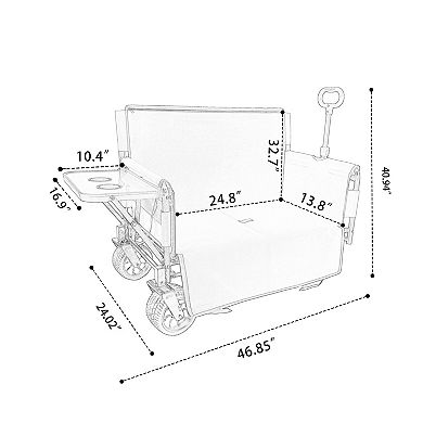 Trikiousd 3-in-1 Folding Wagon Cart with Bench Seat and Rear-Mounted Folding Tabletop