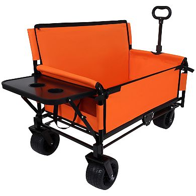 Trikiousd 3-in-1 Folding Wagon Cart with Bench Seat and Rear-Mounted Folding Tabletop