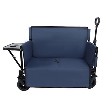 Trikiousd 3-in-1 Folding Wagon Cart with Bench Seat and Rear-Mounted Folding Tabletop