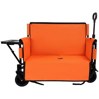 Trikiousd 3-in-1 Folding Wagon Cart with Bench Seat and Rear-Mounted Folding Tabletop