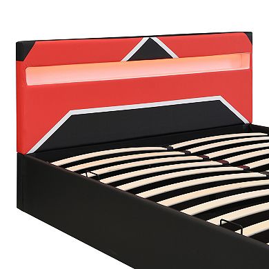 Trikiousd Gaming Platform Bed with LED Headboard and Hydraulic Storage