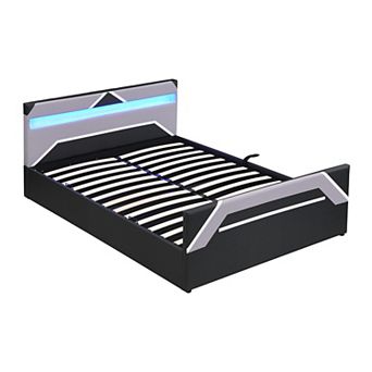 Trikiousd Gaming Platform Bed with LED Headboard and Hydraulic Storage