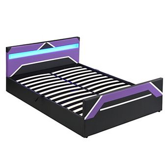 Trikiousd Gaming Platform Bed with LED Headboard and Hydraulic Storage