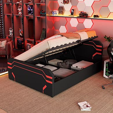Trikiousd Upholstered Gaming Bed with Hydraulic Storage Platform Bed