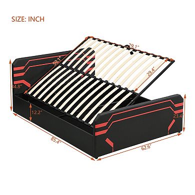 Trikiousd Upholstered Gaming Bed with Hydraulic Storage Platform Bed