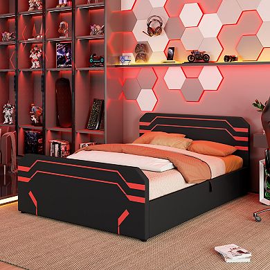 Trikiousd Upholstered Gaming Bed with Hydraulic Storage Platform Bed