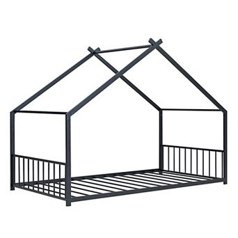 Trikiousd Metal House Bed with Roof Frame for Kids Bedroom