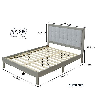 Trikiousd Solid Wood Platform Bed with Upholstered Tufted