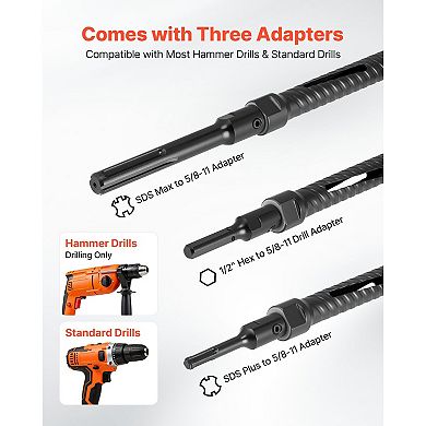 1-Inch Diamond Core Drill Bit for Concrete, 9.5-Inch Depth with Adapters