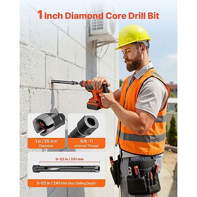 1-Inch Diamond Core Drill Bit for Concrete, 9.5-Inch Depth with Adapters
