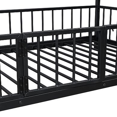 Trikiousd Metal Bunk Bed with Slide, Guardrails and Convertible Loft Design