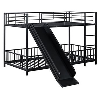 Trikiousd Metal Bunk Bed with Slide, Guardrails and Convertible Loft Design