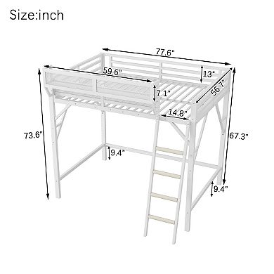 Trikiousd Metal Loft Bed with Ladder and Upper Storage Shelves