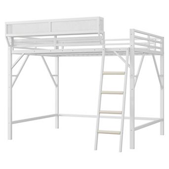Trikiousd Metal Loft Bed with Ladder and Upper Storage Shelves