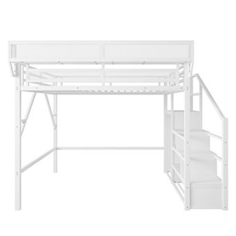 Trikiousd Metal Loft Bed with Stairs, Storage Shelves and Wardrobe