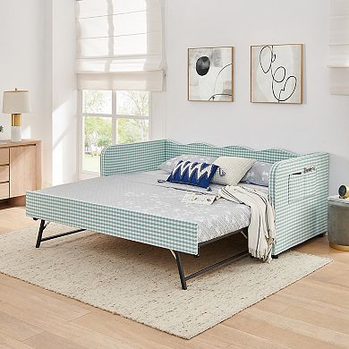 Trikiousd 3-in-1 Convertible Daybed with Pull-Out Trundle and Storage Pockets