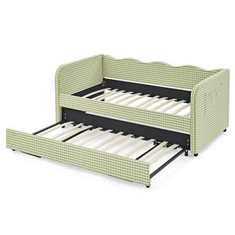 Trikiousd 3-in-1 Convertible Daybed with Pull-Out Trundle and Storage Pockets
