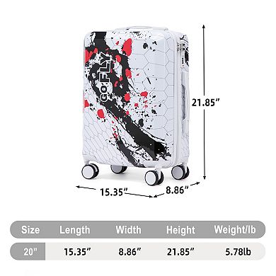 Trikiousd 20 Inch PC Spinner Carry On Suitcase with Combination Lock Printed Pattern Luggage