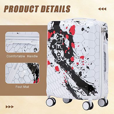 Trikiousd 20 Inch PC Spinner Carry On Suitcase with Combination Lock Printed Pattern Luggage