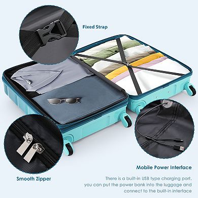 Trikiousd 3-Piece Luggage Set with USB Port, ABS+PC Hardshell Carry-On Suitcase with Spinner Wheels
