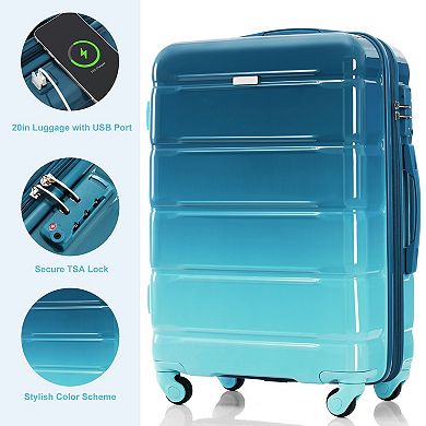 Trikiousd 3-Piece Luggage Set with USB Port, ABS+PC Hardshell Carry-On Suitcase with Spinner Wheels