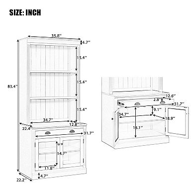 Trikiousd 83.4" Bookcase with LED Lights, Glass Doors and Drawer