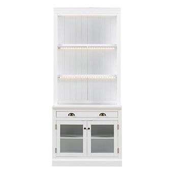 Trikiousd 83.4" Bookcase with LED Lights, Glass Doors and Drawer