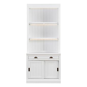 Trikiousd 83.4" Bookcase with LED Lights, Sliding Doors and Drawer