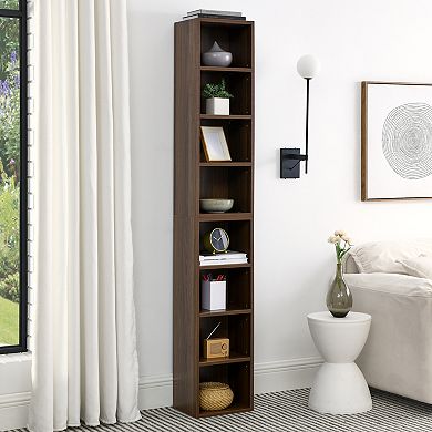 Trikiousd 8-Tier Media Tower Rack Tall Narrow Bookcase Display Bookshelf with Adjustable Shelves