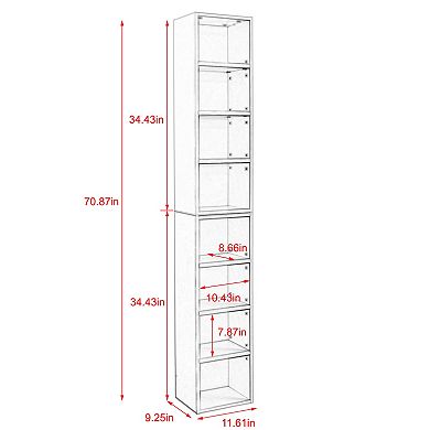 Trikiousd 8-Tier Media Tower Rack Tall Narrow Bookcase Display Bookshelf with Adjustable Shelves
