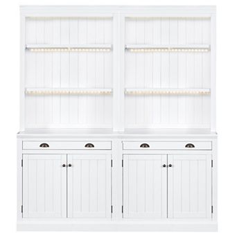 Trikiousd 83.4" Bookcase with LED Lights, Doors and Drawer Storage Cabinet