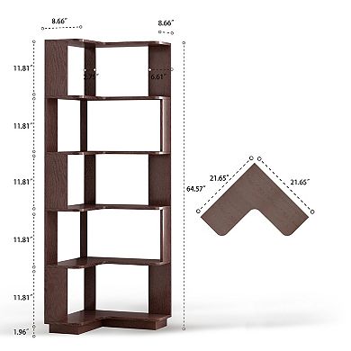 Trikiousd 6-Tier L-Shaped Corner Bookcase with Anti-Tip Design