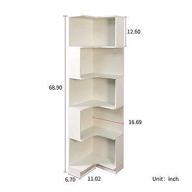 Trikiousd 5-Tier Corner Bookshelf with LED Lights and Baffle Panels