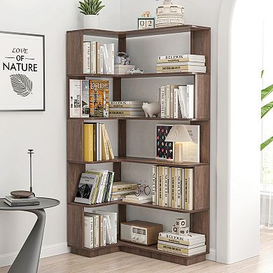 Trikiousd 5-Tier L-Shaped Corner Bookcase with Anti-Tip Design