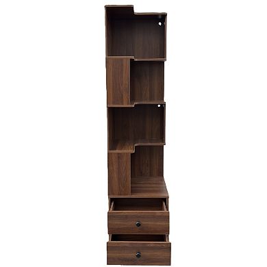 Trikiousd 4-Tier Corner Bookshelf with Drawer and LED Lights