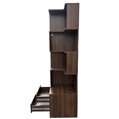 Trikiousd 4-Tier Corner Bookshelf with Drawer and LED Lights
