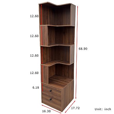 Trikiousd 4-Tier Corner Bookshelf with Drawer and LED Lights