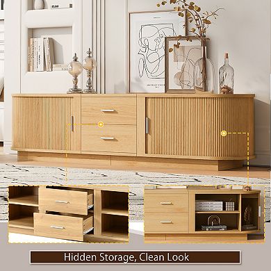 Trikiousd 70.8" TV Stand with Drawers and Hidden Sliding Storage