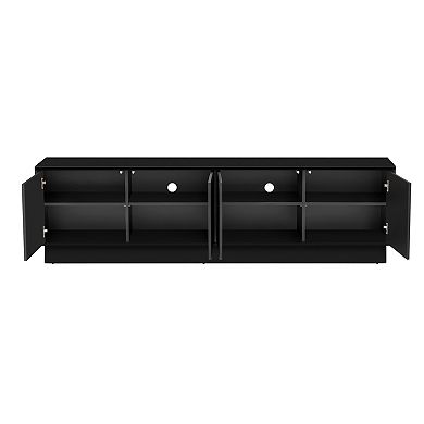 Trikiousd 4-Door Wave Accent Cabinet TV Stand with LED Lights and Adjustable Shelves