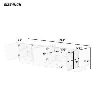 Trikiousd 4-Door Wave Accent Cabinet TV Stand with LED Lights and Adjustable Shelves