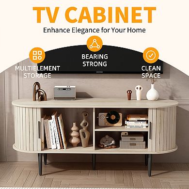 Trikiousd 47" Mid Century TV Stand with Sliding Door Storage