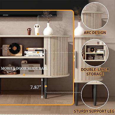 Trikiousd 47" Mid Century TV Stand with Sliding Door Storage