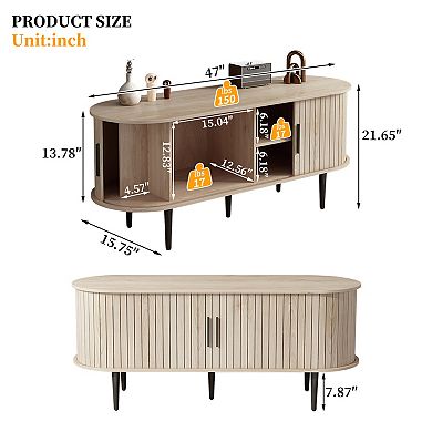 Trikiousd 47" Mid Century TV Stand with Sliding Door Storage
