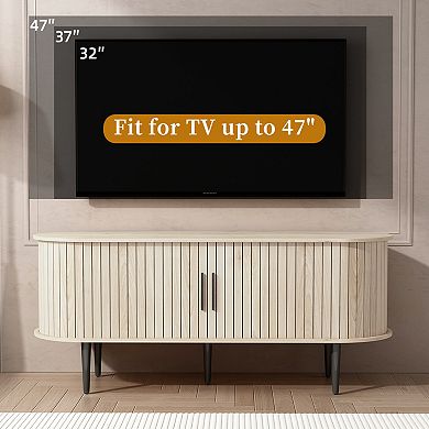 Trikiousd 47" Mid Century TV Stand with Sliding Door Storage