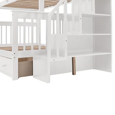 Pnronnc L-shape Twin Over Full Bunk Bed Convertible Loft Bed and Platform Bed with 3 Drawer