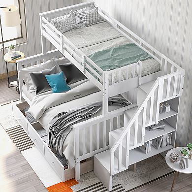 Pnronnc L-shape Twin Over Full Bunk Bed Convertible Loft Bed and Platform Bed with 3 Drawer