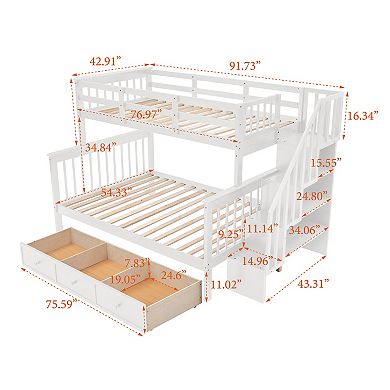 Pnronnc L-shape Twin Over Full Bunk Bed Convertible Loft Bed and Platform Bed with 3 Drawer
